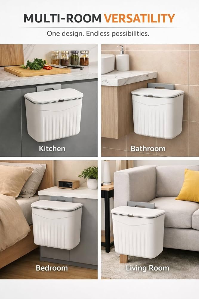 Moonval 7L Hanging Garbage Bin, Cabinet Door Kitchen Trash Can with Lid