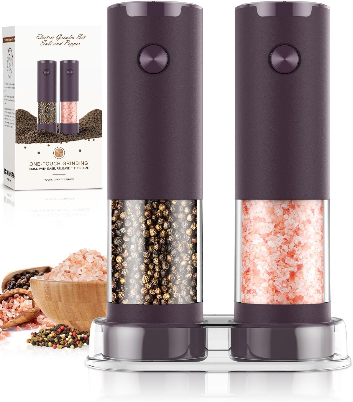 Moonval Electric Salt & Pepper Grinder Set, Automatic Battery-Operated Mills with Adjustable Coarseness