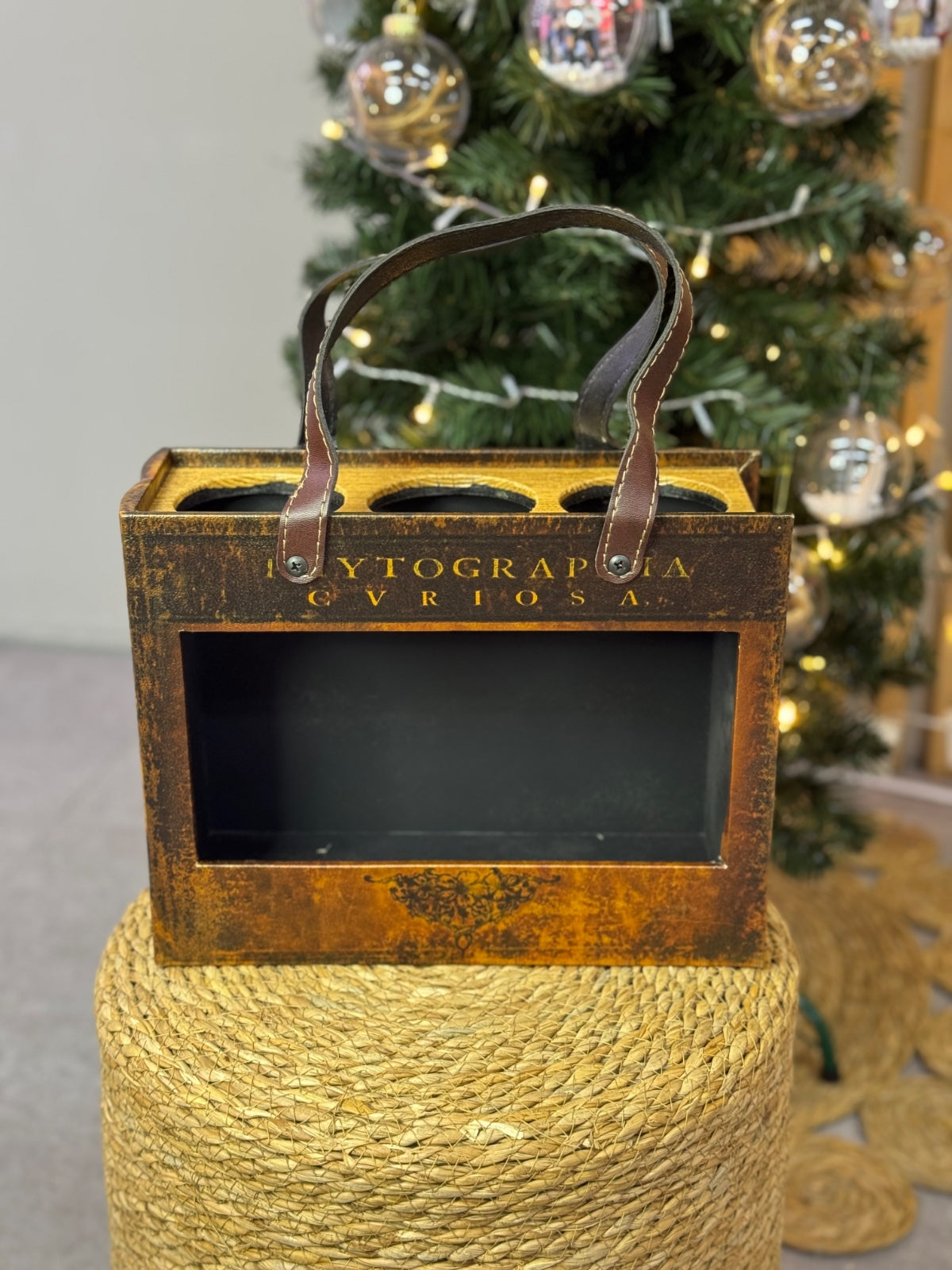 Moonval Decorative 3-Bottle Wine Holder, Rustic Wooden Wine Carrier with Handle