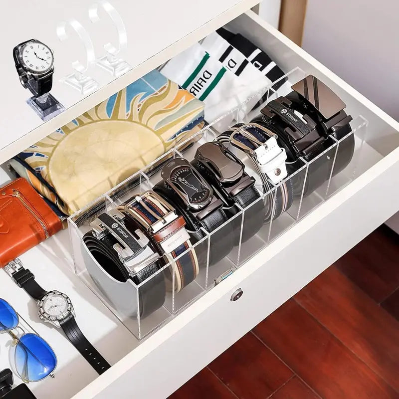 Moonval Premium Acrylic Belt Organizer, Clear Closet Storage Rack for Belts, Ties & Accessories