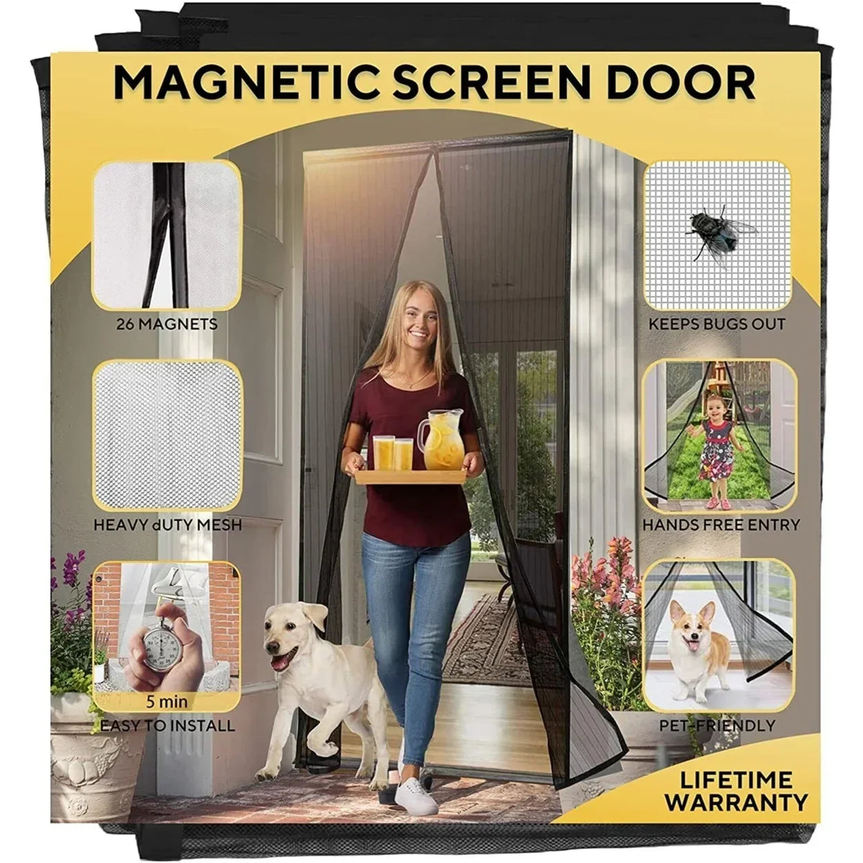 Moonval Magnetic Screen Door, Hands-Free Self-Closing Mesh Door Curtain for Patios & Entryways