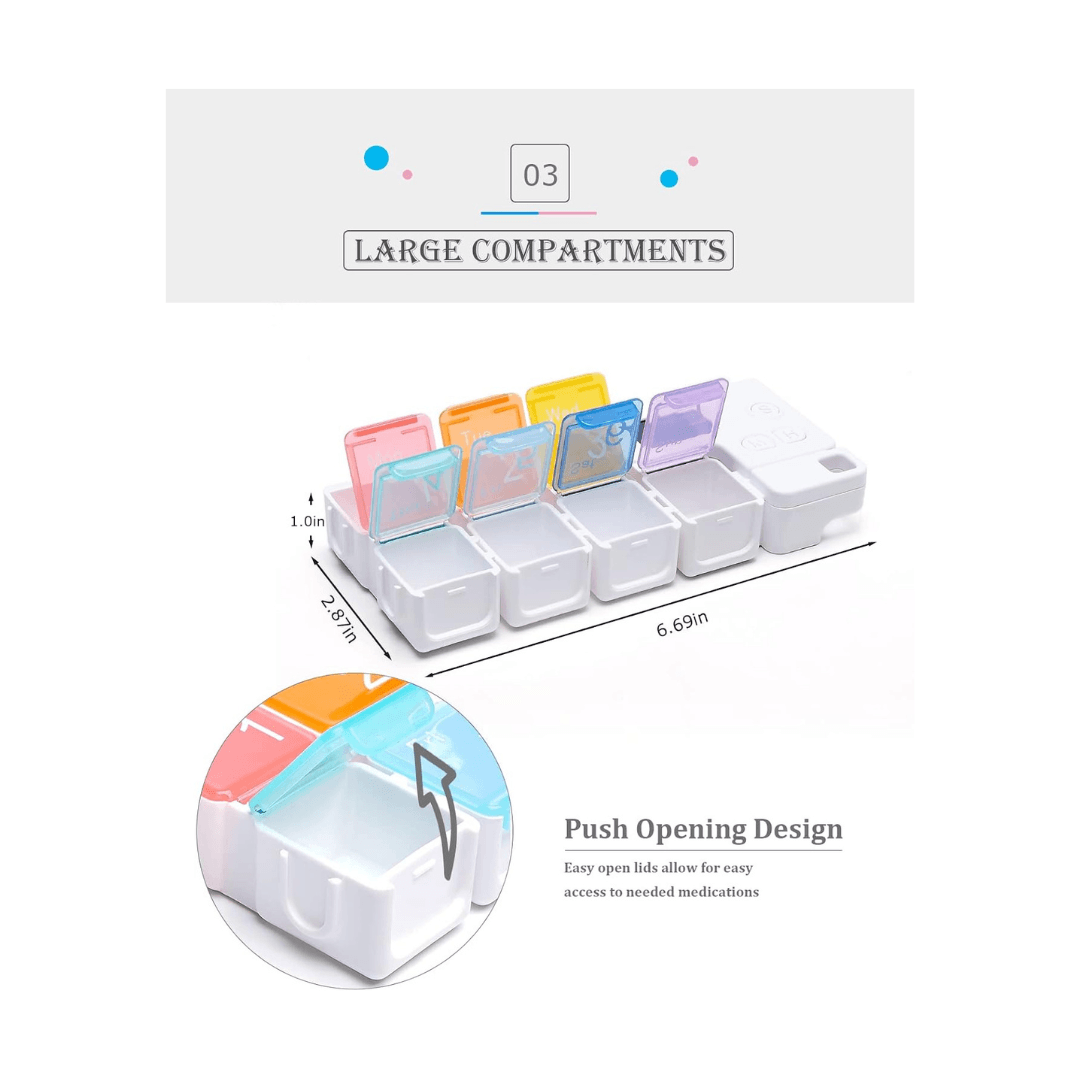 Moonval Smart Weekly Pill Organizer, 7-Day Alarm Reminder Box with Digital Timer & Compartments