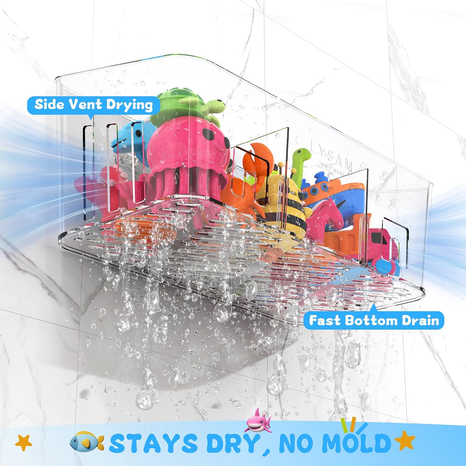 Moonval Bath Toy Organizer, Quick-Dry Mesh Storage Bins with 3 Compartments for Baby & Kids Toys