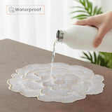 Moonval Floral Round Placemat, Gold-Trim Waterproof PVC Table Mat with Anti-Skid Base