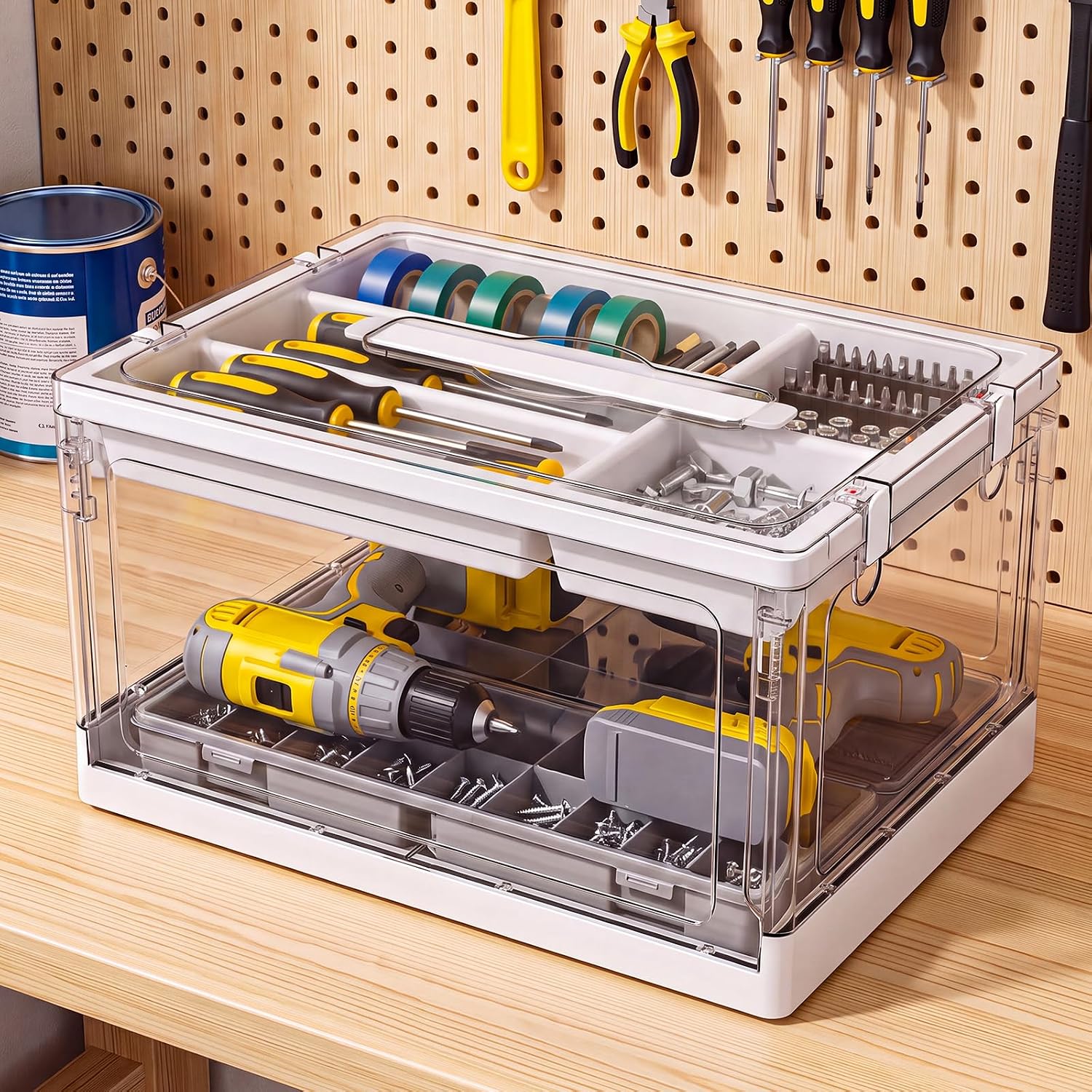 Moonval Craft Storage Box, Clear Organizer with Removable Tray & Lid for Art, Sewing & School Supplies