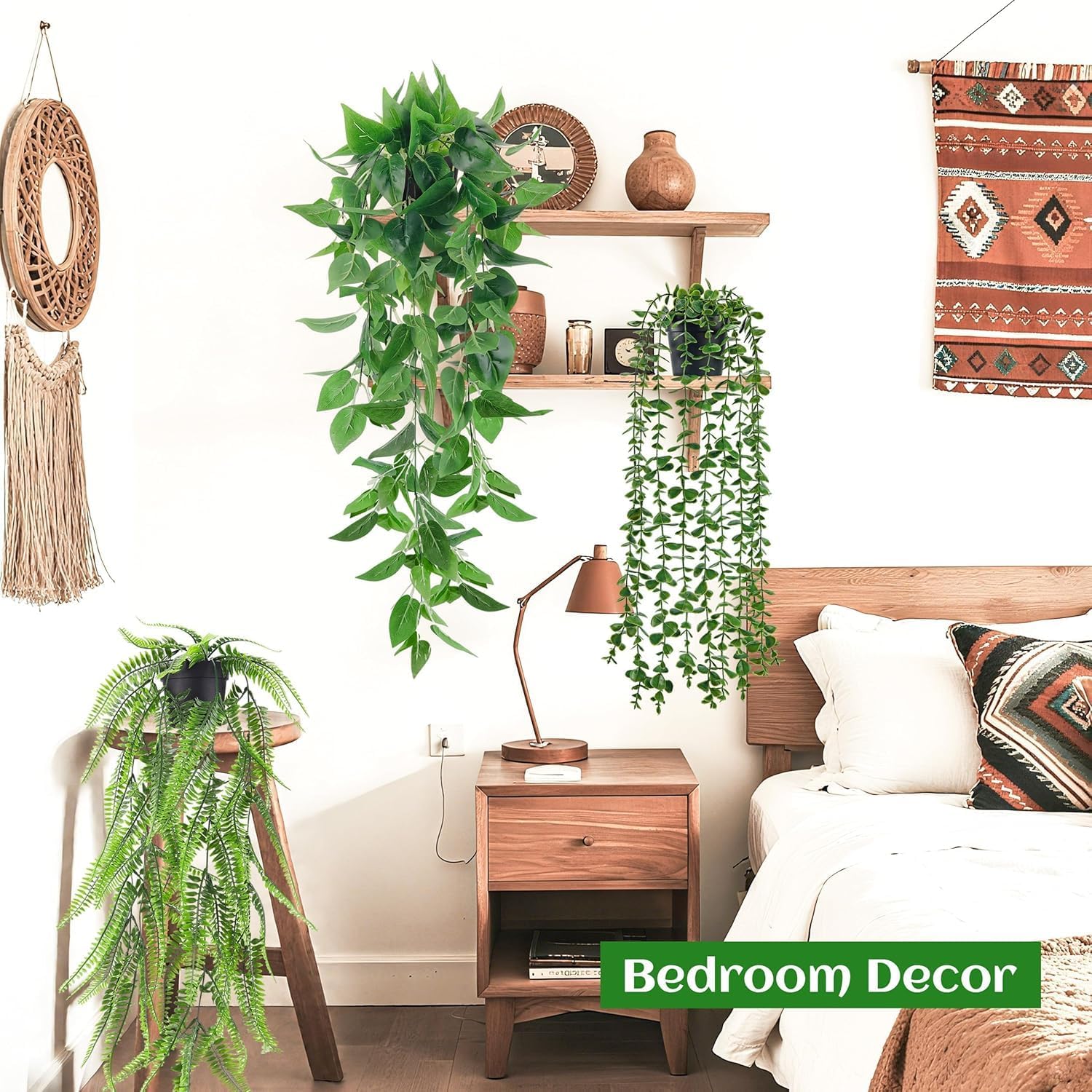 Moonval 4Pcs Fake Plants, Artificial Plants Fake Hanging Plants for Boho Home Bathroom Bedroom Living Room Office Wall Shelf Decor Indoor Outdoor
