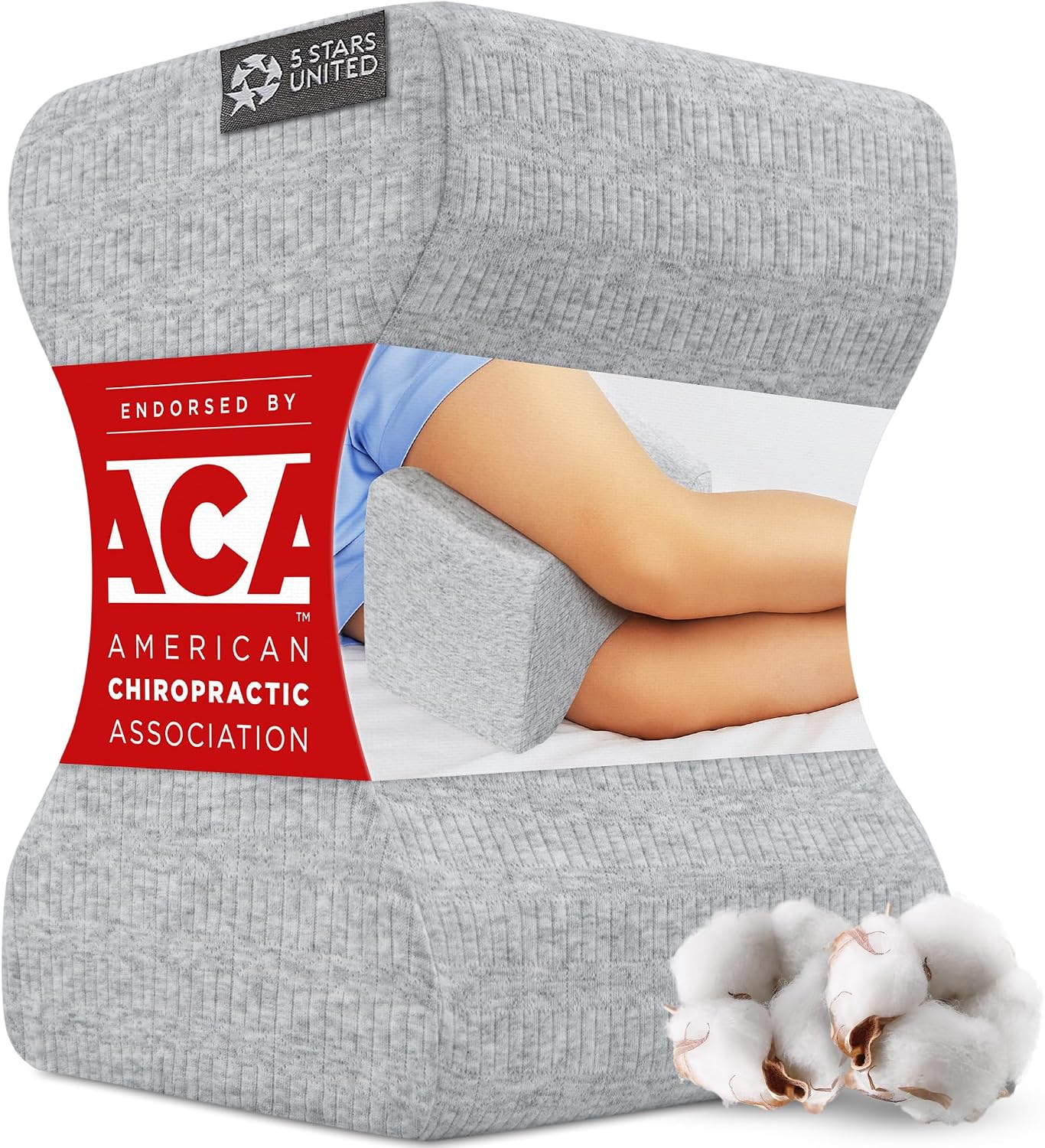 Moonval Knee Pillow, Memory Foam Leg Cushion for Side Sleepers with Washable Cover, White