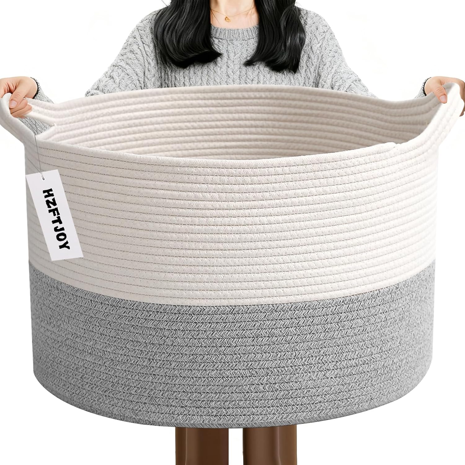 Moonval Woven Blanket Basket, Cotton Rope Storage Hamper with Handles for Laundry, Toys & Blankets