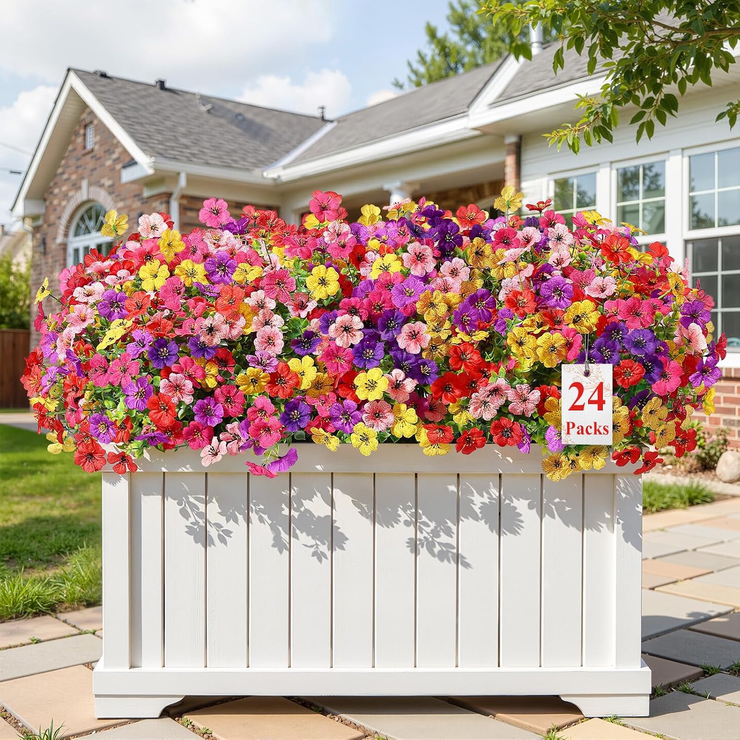 Moonval Artificial Daisy Flowers, 24 Bundles UV-Resistant Faux Outdoor Plants for Home & Garden Decor
