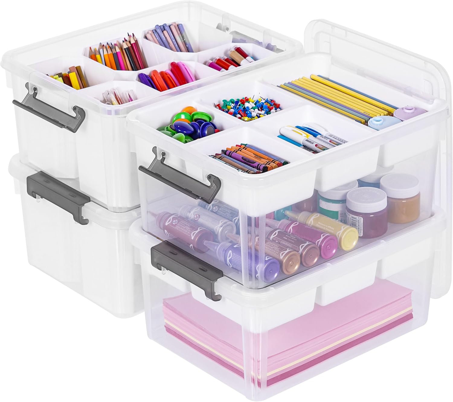 Moonval Craft Storage Box, Clear Organizer with Removable Tray for Art & Sewing Supplies