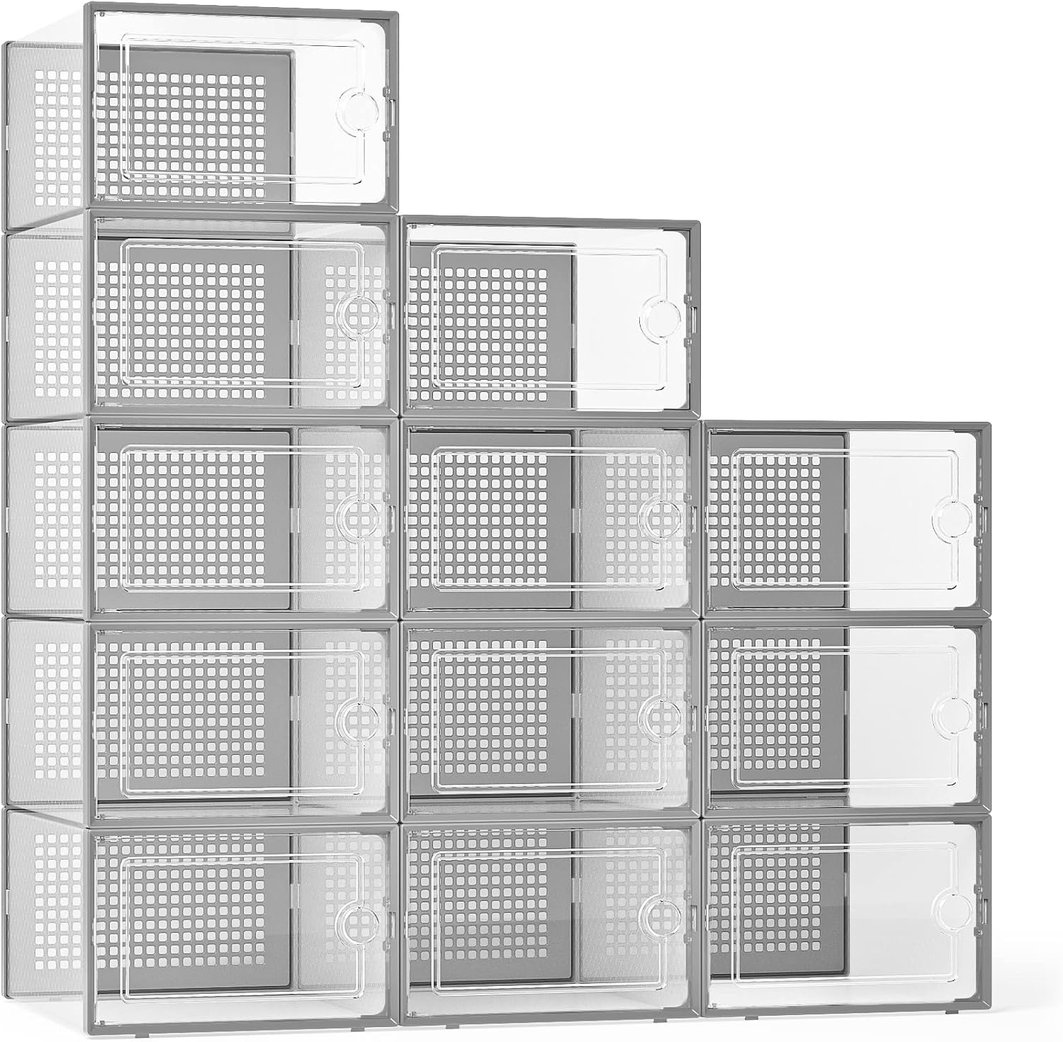 Moonval Shoe Storage Boxes, Clear Stackable Sneaker Organizer Bins with Front Opening