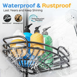 Moonval Corner Shower Caddy, 4-Tier Adjustable Rustproof Tension Pole Organizer with Towel Bar