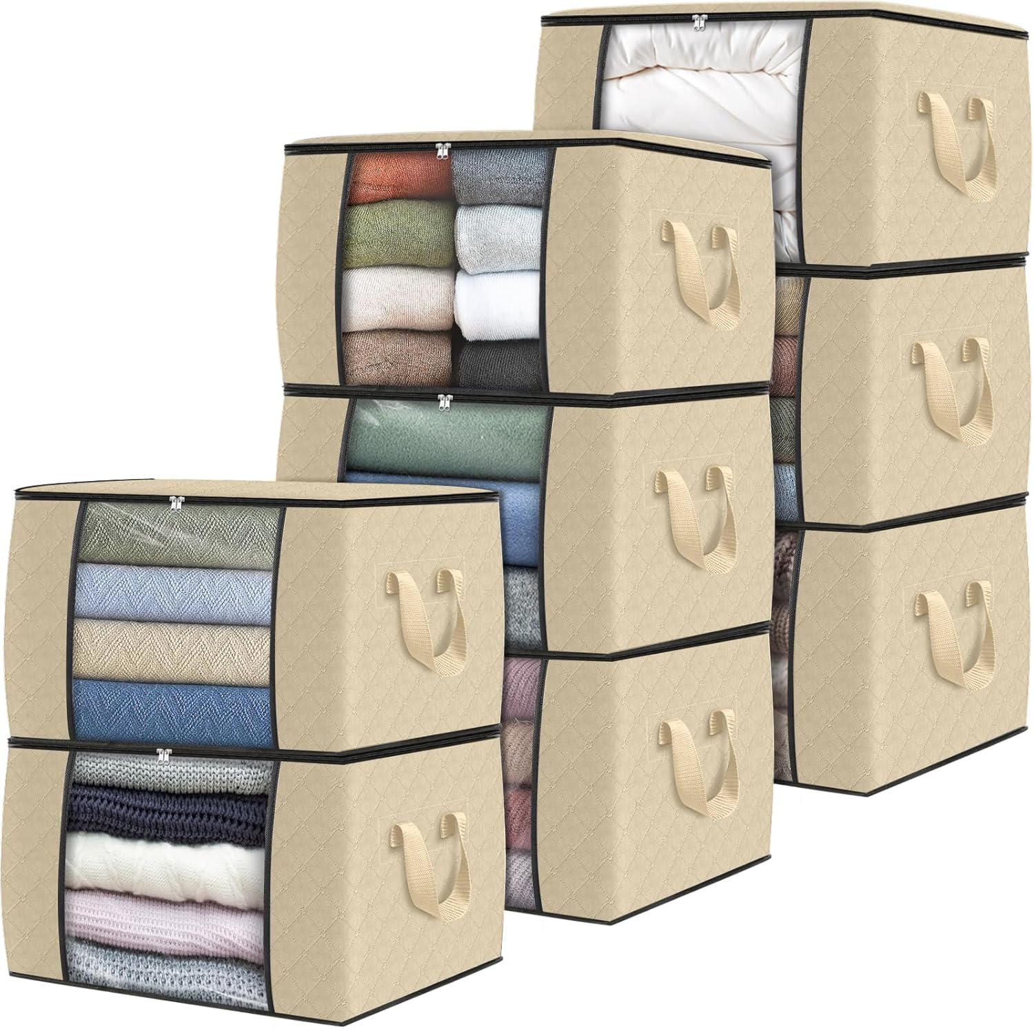 Moonval Closet Storage Bags, 3-Pack 35L Foldable Under Bed Organizers with Handles for Clothing
