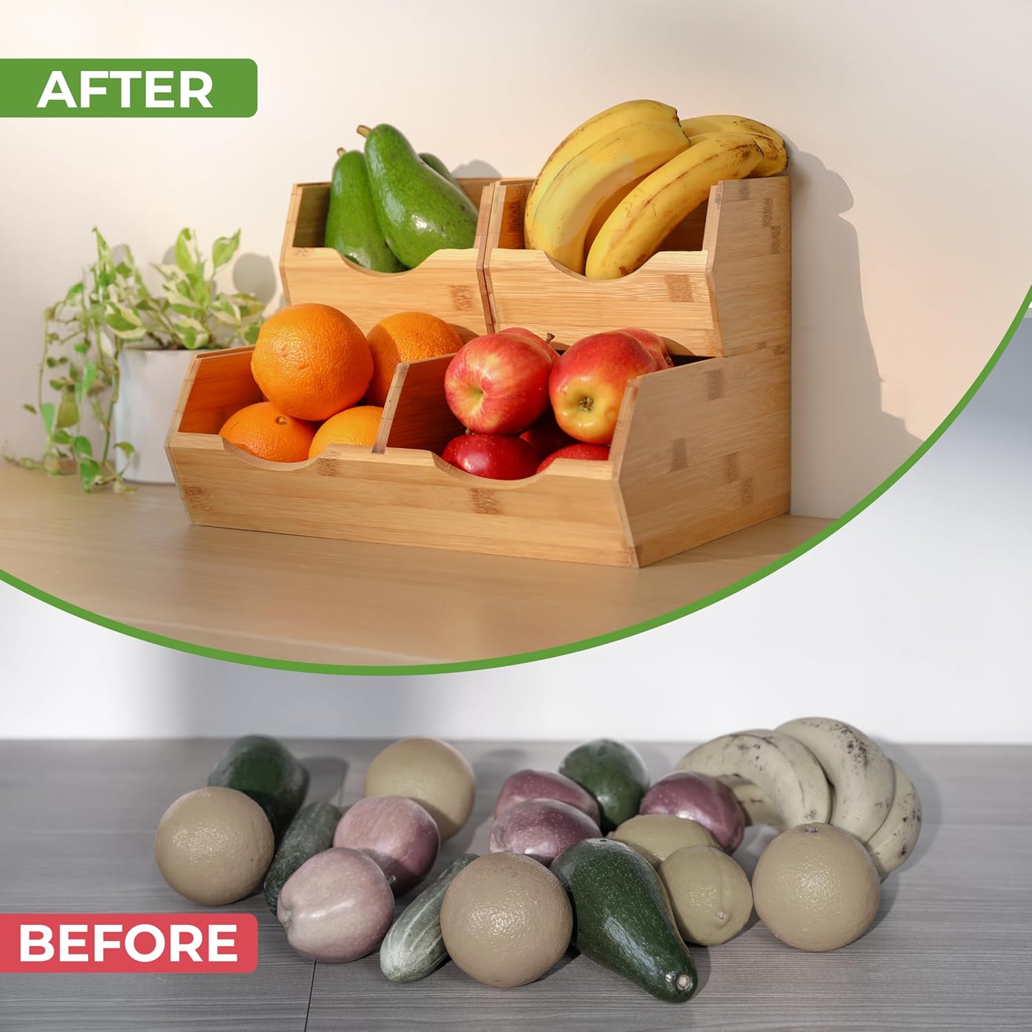 Moonval Bamboo Pantry Storage Bins, 3-Pack Stackable Potato & Onion Organizers with Slide-Out Access