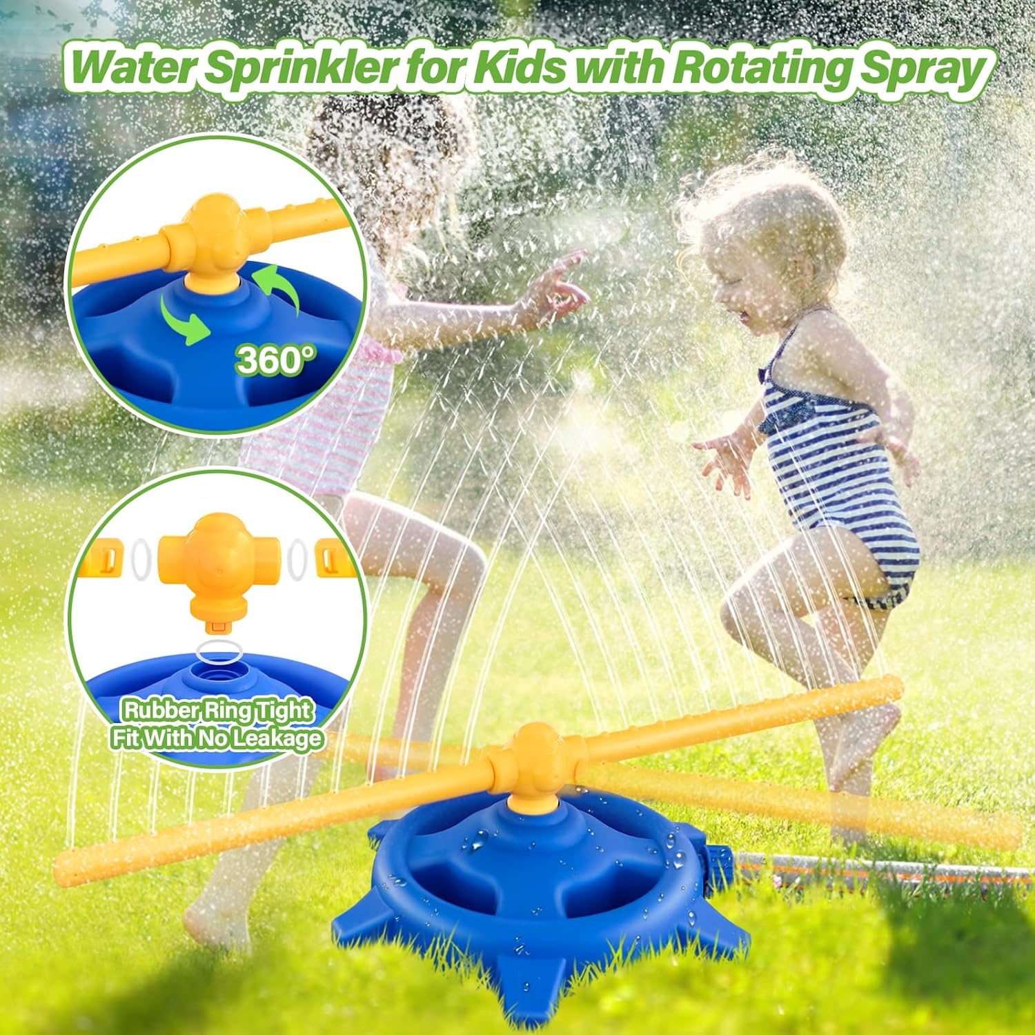 Moonval 360° Rotating Water Sprinkler, Adjustable Garden Lawn Sprayer for Kids & Pets
