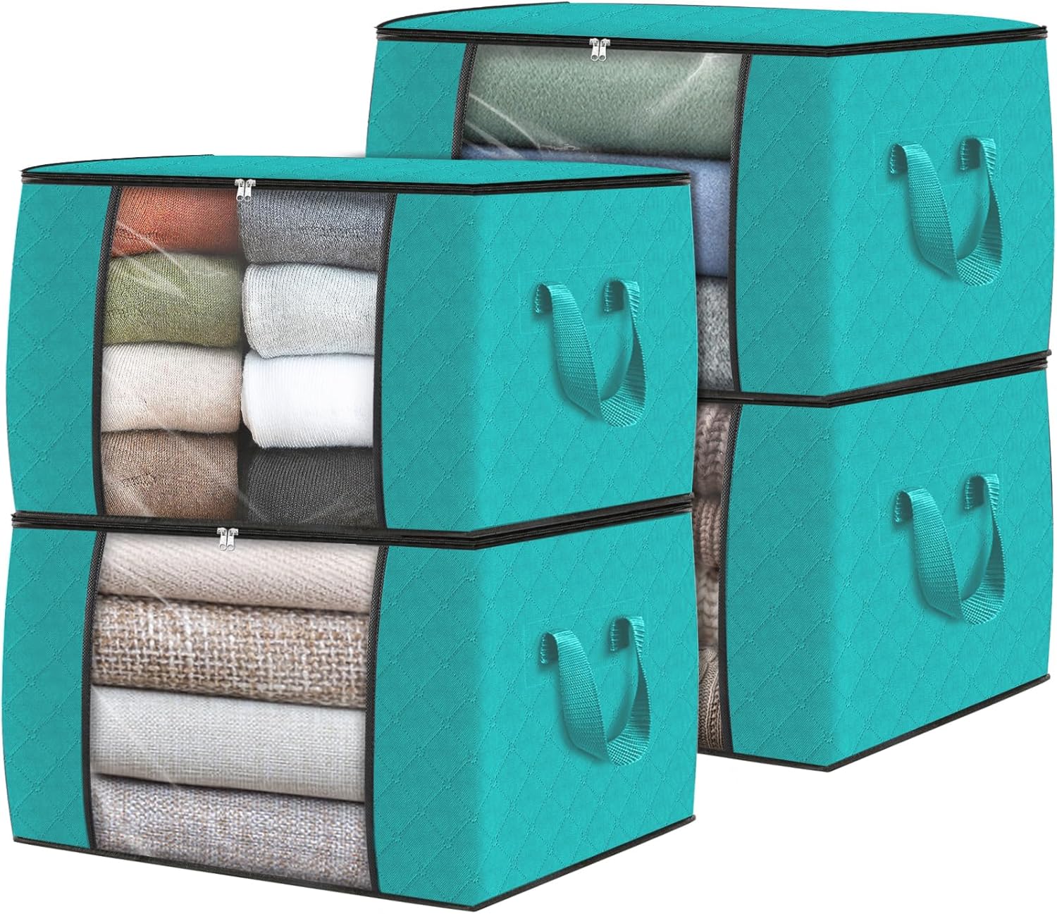 Moonval Closet Storage Bags, 3-Pack 35L Foldable Under Bed Organizers with Handles for Clothing