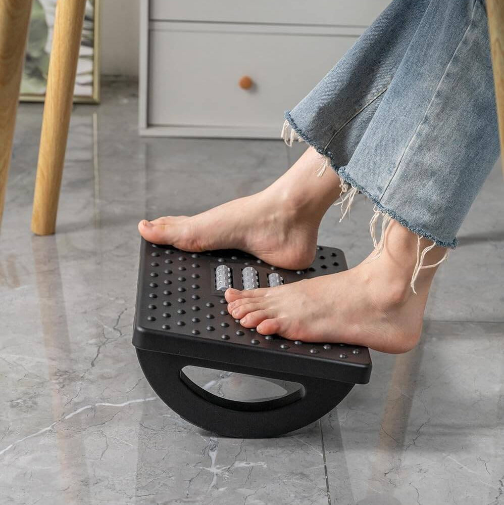 Moonval Under Desk Foot Rest, Ergonomic Foot Stool with Massage Rollers for Office & Home