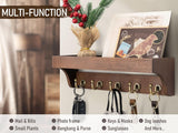 Moonval Wall Key Holder, Wooden Mail Organizer with Floating Shelf & 5 Hooks for Entryway