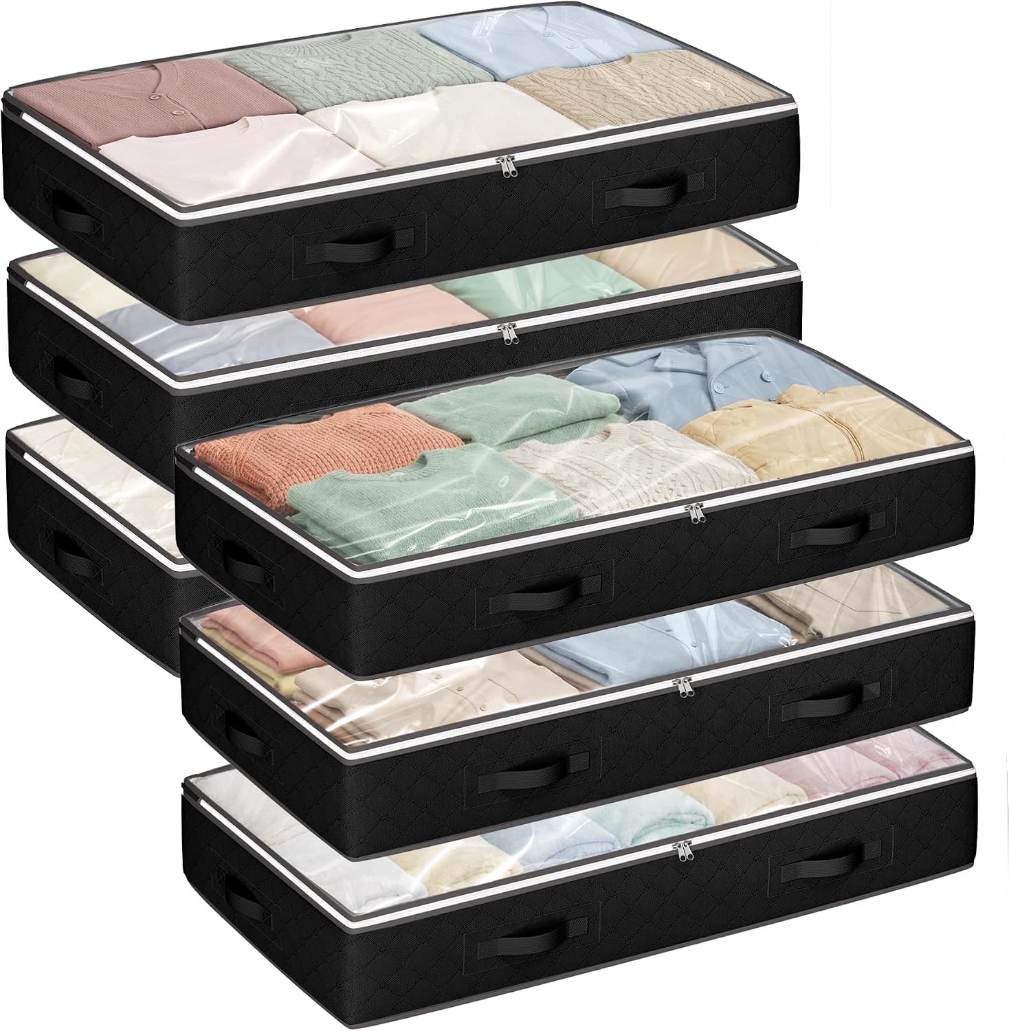 Moonval Under Bed Storage Bags, Foldable Organizers with Clear Window & Reinforced Handles