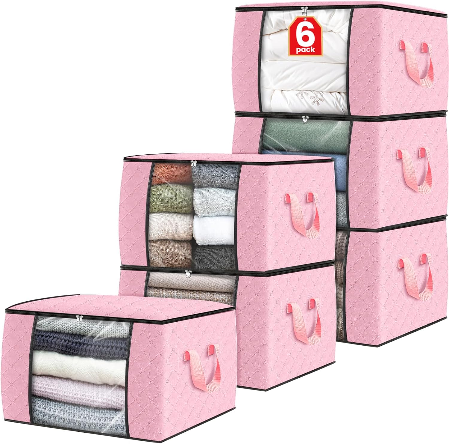 Moonval Closet Storage Bags, 3-Pack 35L Foldable Under Bed Organizers with Handles for Clothing
