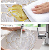 Moonval Floral Round Placemat, Gold-Trim Waterproof PVC Table Mat with Anti-Skid Base