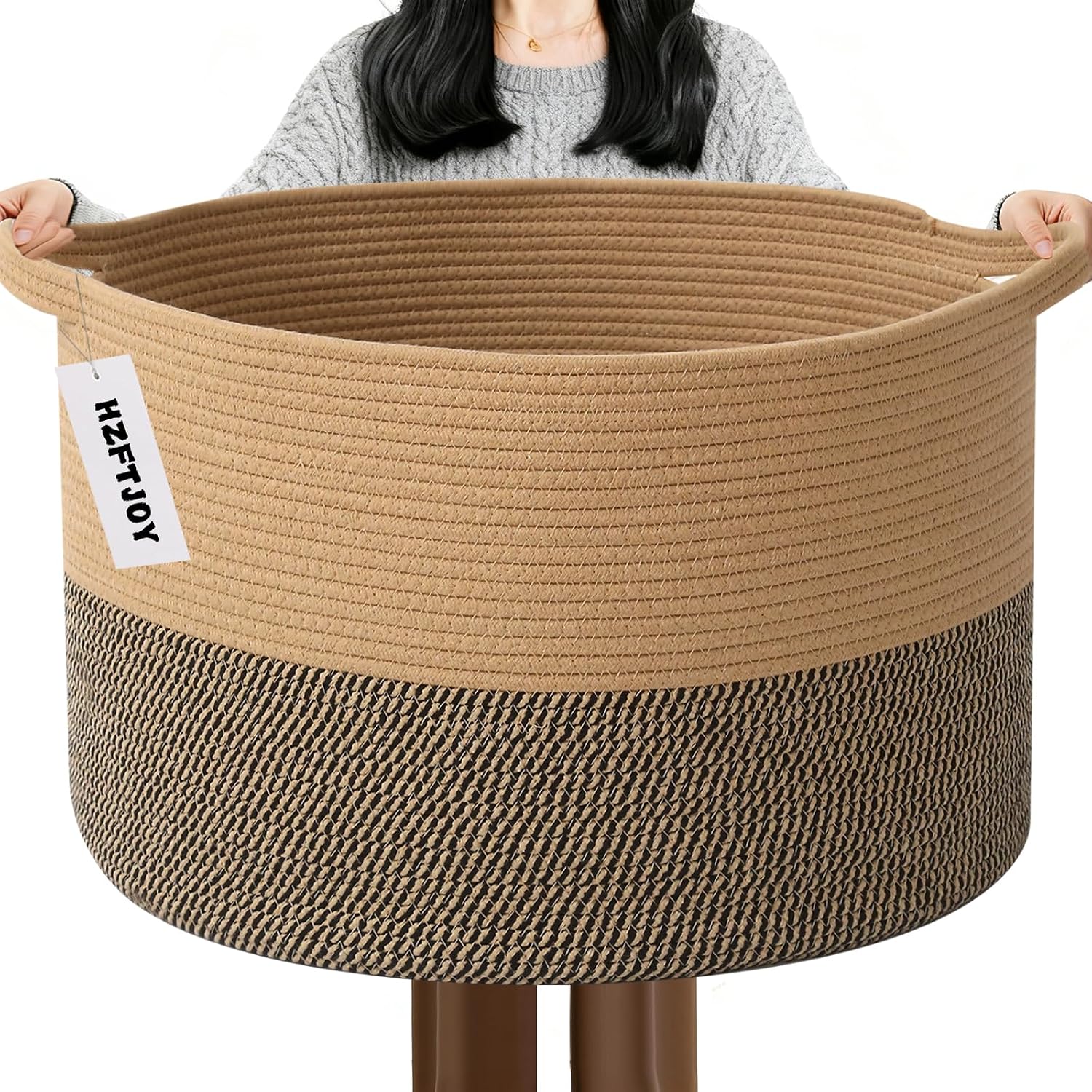 Moonval Woven Blanket Basket, Cotton Rope Storage Hamper with Handles for Laundry, Toys & Blankets
