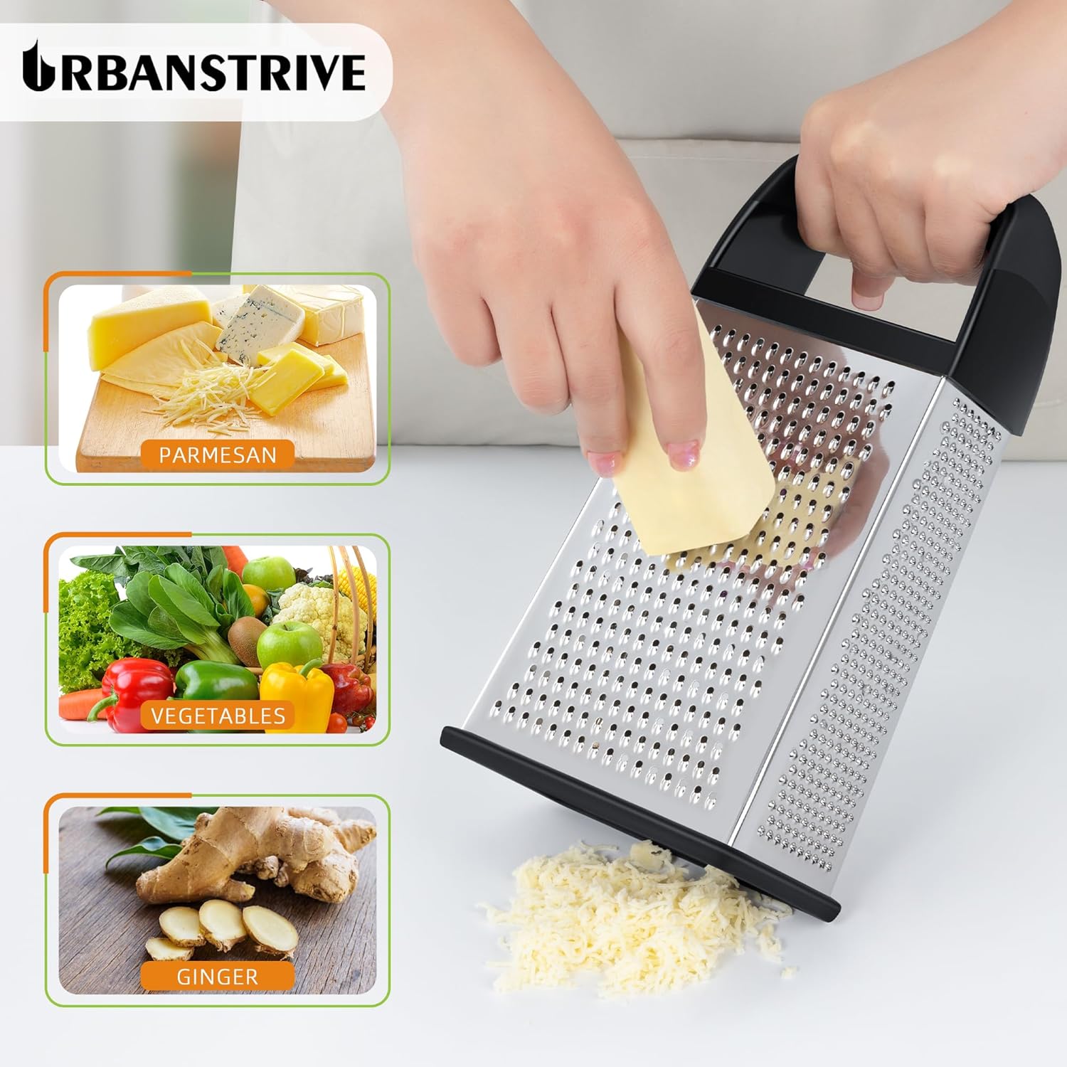 Moonval Cheese Grater, Stainless Steel Box Grater with Container for Cheese, Vegetables & Zesting
