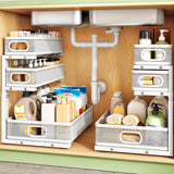 Moonval Under Sink Organizer, 3-Tier Height-Adjustable Sliding Metal Cabinet Shelf for Kitchen & Bathroom