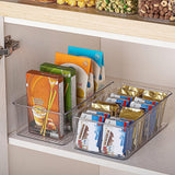 Moonval Food Storage Organizer Bins, Clear Pantry Containers with 4 Compartments for Snacks & Packets