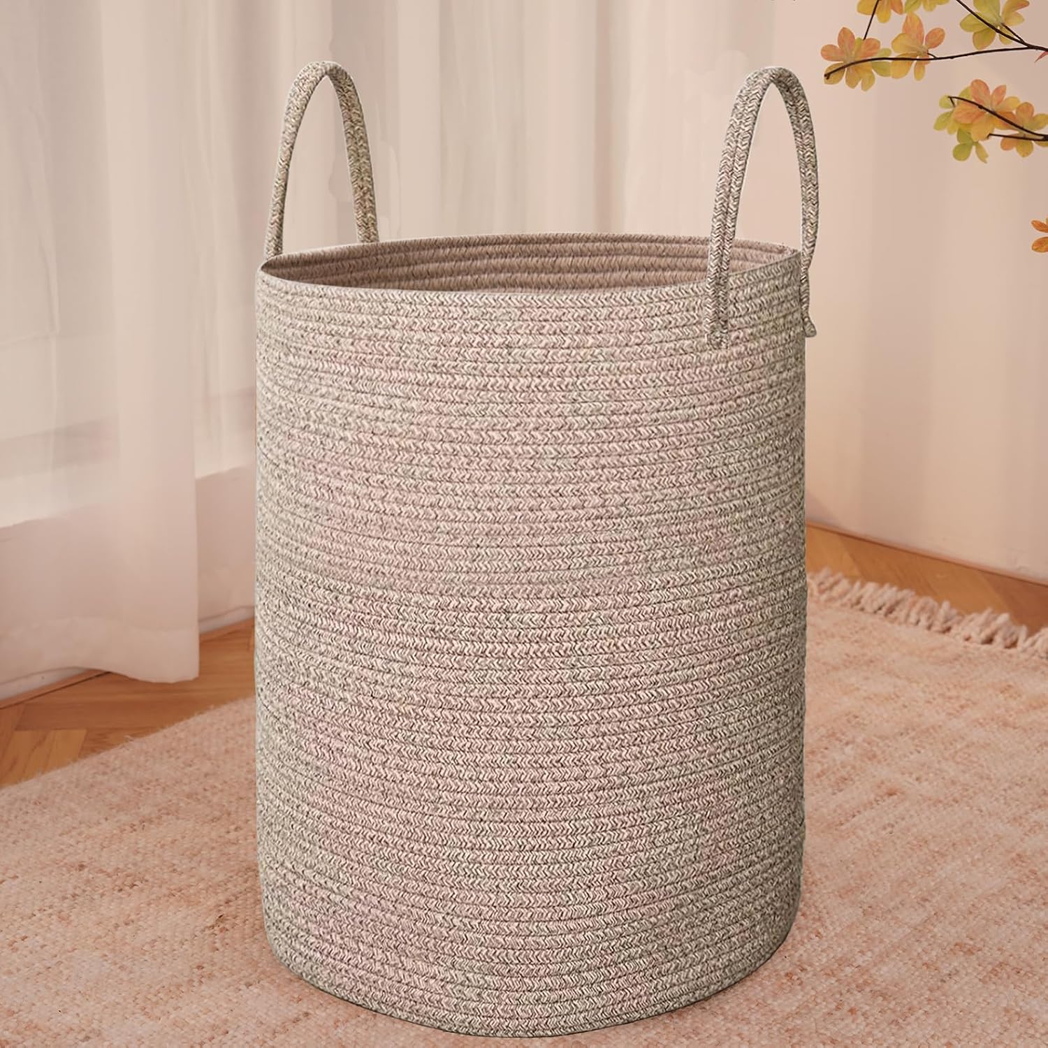 Moonval Woven Laundry Basket, 60L Cotton Rope Hamper for Clothes, Blankets & Toys