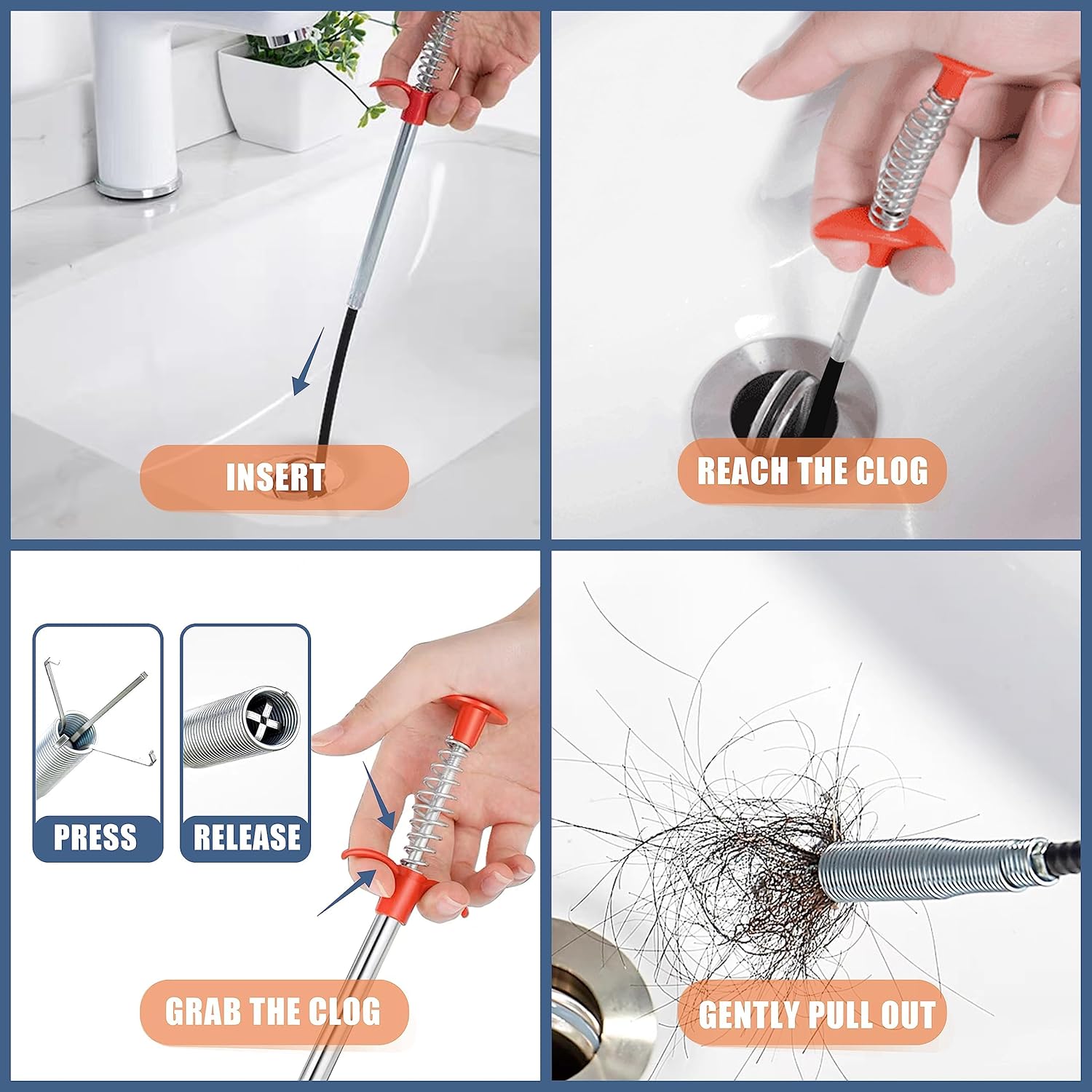 Moonval Drain Cleaning Tool Set, 9-Piece Drain Snake, Hair Remover & Cleaning Brush Kit