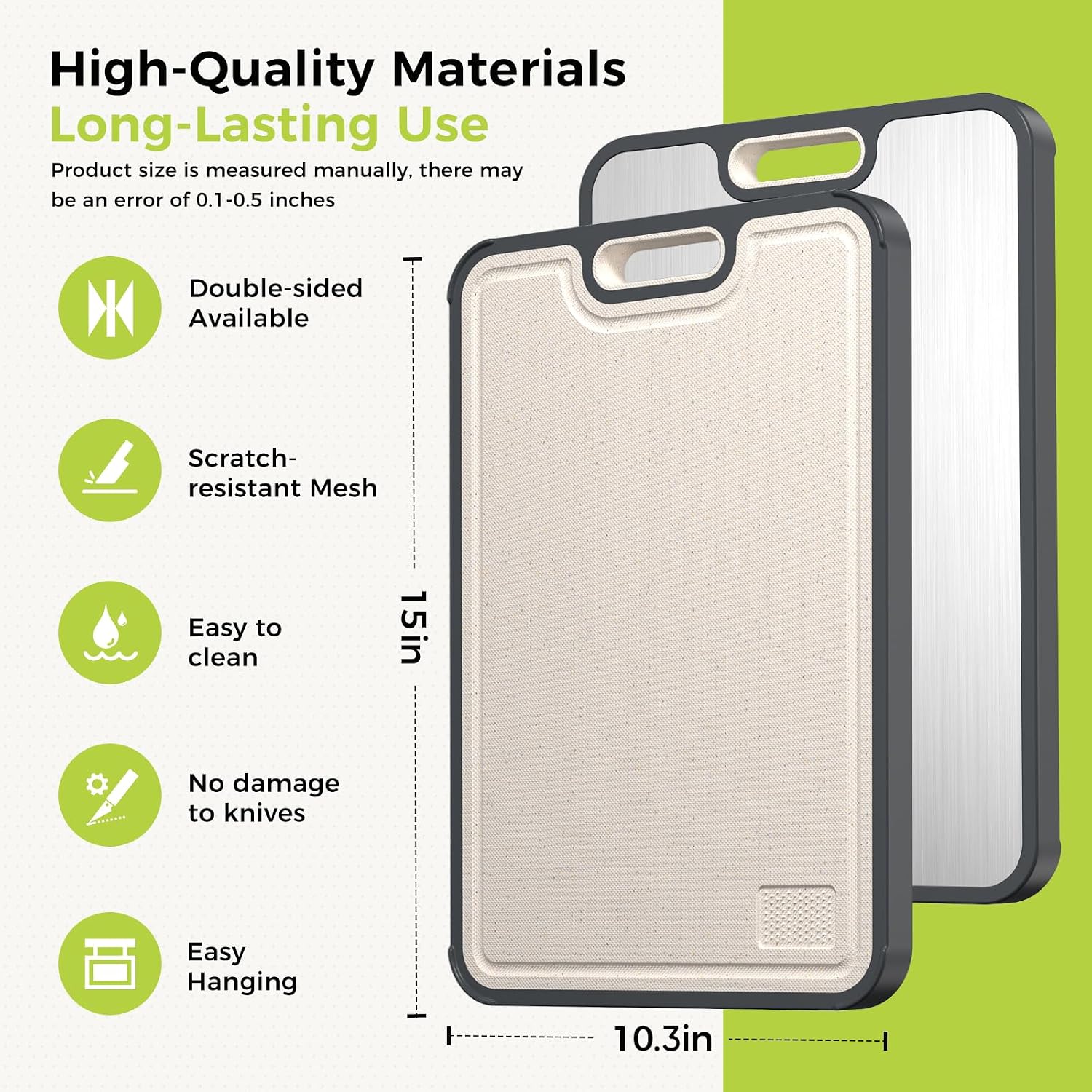 Moonval Titanium Cutting Board, Double-Sided Food-Grade Titanium & PP Chopping Board