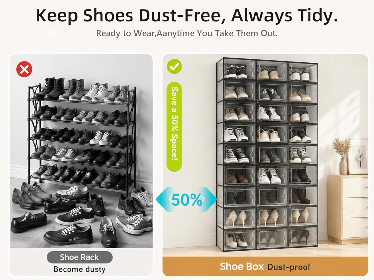 Moonval Shoe Storage Boxes, Clear Stackable Sneaker Organizer Bins with Front Opening