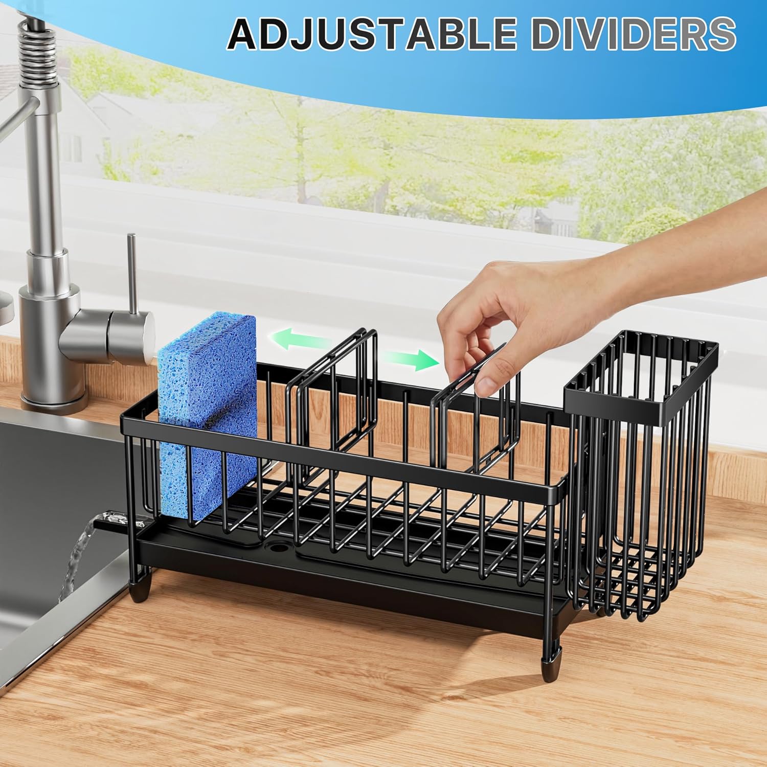 Moonval Kitchen Sink Caddy, 304 Stainless Steel Sponge Holder with Removable Brush Rack