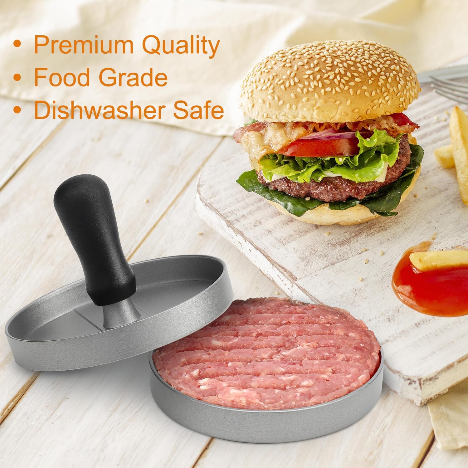 Moonval Burger Press Set, Aluminum Hamburger Patty Maker with 150 Non-Stick Patty Papers