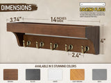 Moonval Wall Key Holder, Wooden Mail Organizer with Floating Shelf & 5 Hooks for Entryway