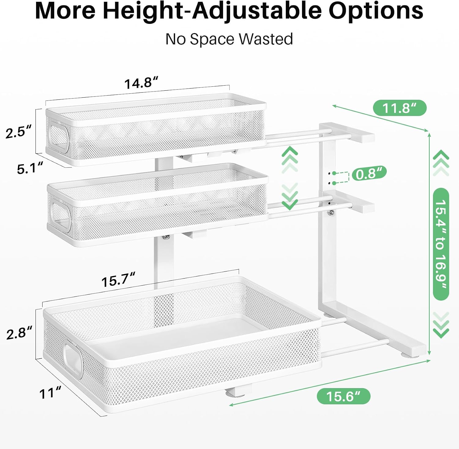 Moonval Under Sink Organizer, 3-Tier Height-Adjustable Sliding Metal Cabinet Shelf for Kitchen & Bathroom