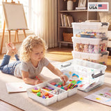 Moonval Craft Storage Box, Clear Organizer with Removable Tray for Art & Sewing Supplies