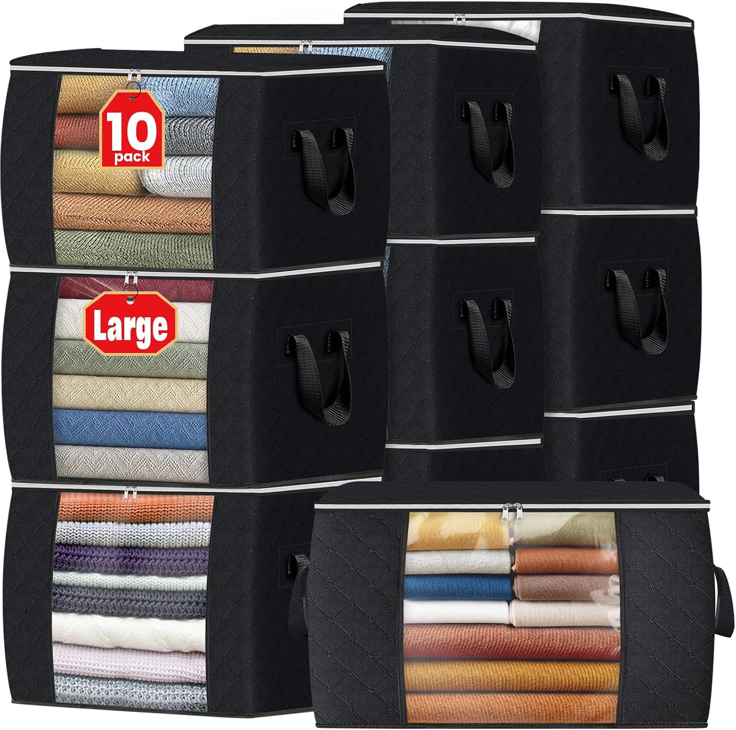Moonval Closet Storage Bags, 3-Pack 35L Foldable Under Bed Organizers with Handles for Clothing