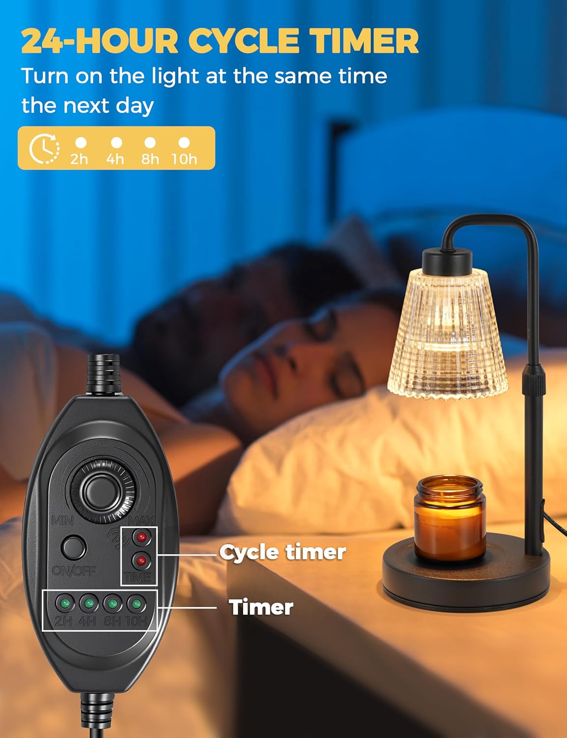 Moonval Candle Warmer Lamp, Dimmable Wax Melt Warmer with Timer & 2 Bulbs for Jar Candles