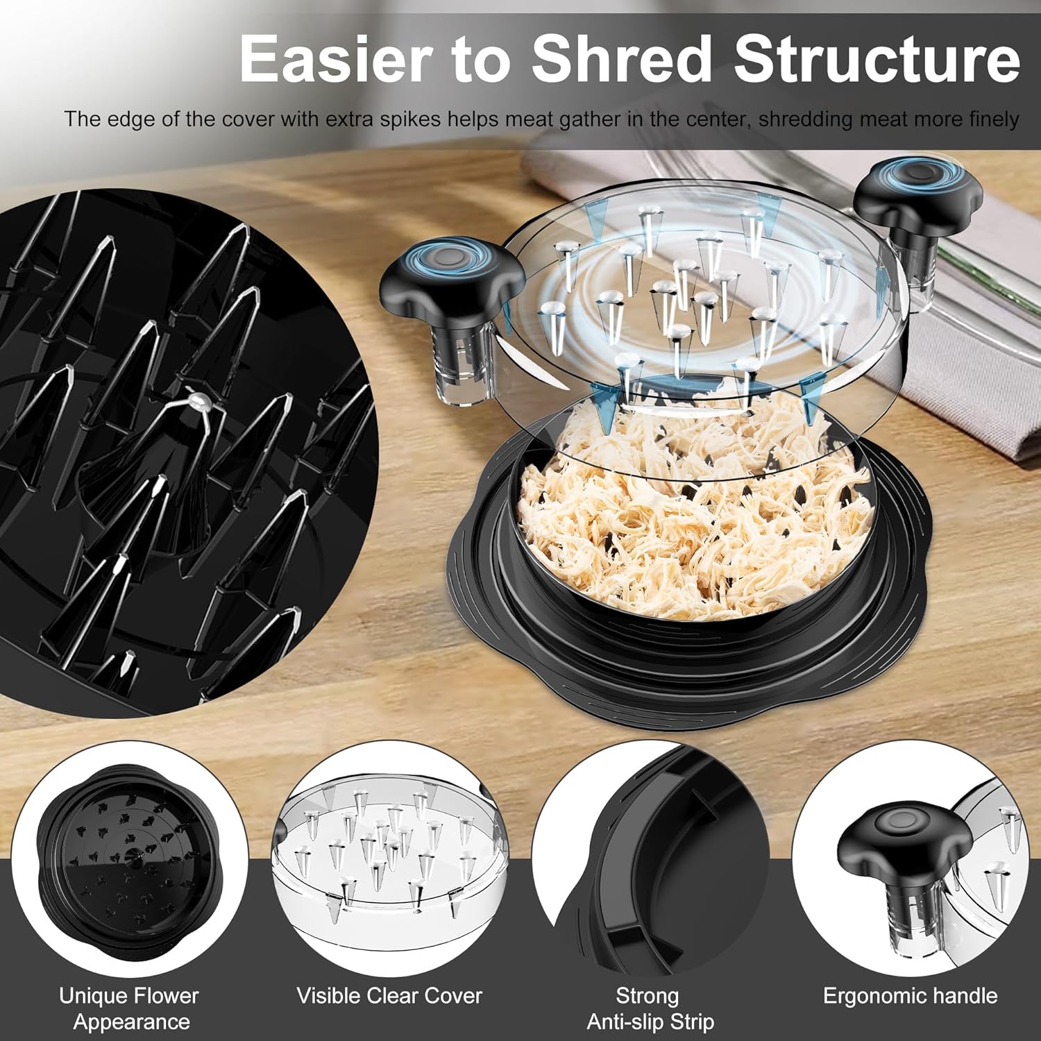 Moonval Chicken Shredder Tool, Large Twist Meat Shredder with Brush & Fork for Chicken, Pork & Beef