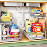 Moonval Under Sink Organizer, 2-Tier Sliding Cabinet Storage Shelf for Kitchen, Bathroom & Pantry