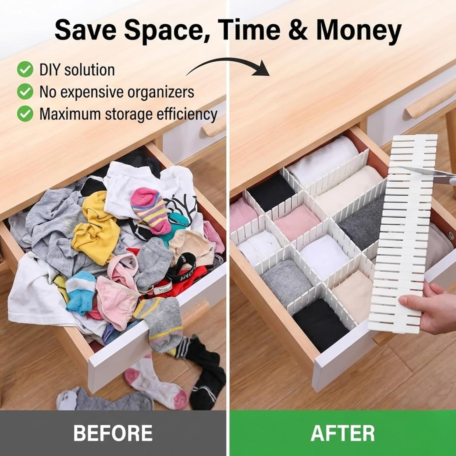 Moonval Drawer Organizer Dividers, Cut-to-Fit Interlocking Storage Grid, 10-Pack