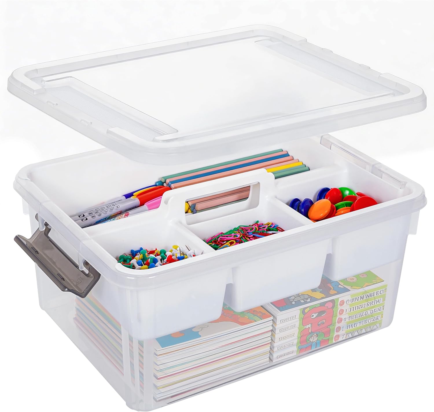 Moonval Craft Storage Box, Clear Organizer with Removable Tray for Art & Sewing Supplies