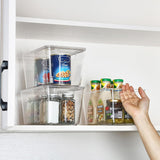 Moonval Clear Storage Bin with Lid, Stackable Plastic Organizer with Handle for Pantry, Fridge & Closet