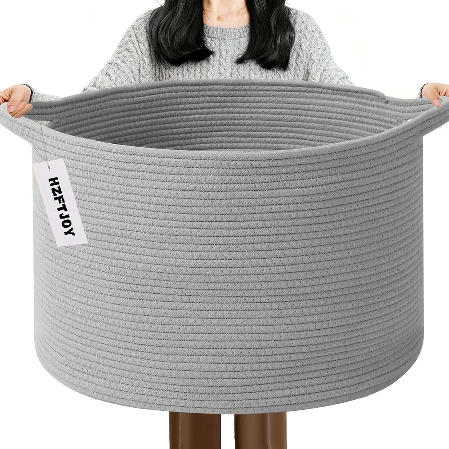 Moonval Woven Blanket Basket, Cotton Rope Storage Hamper with Handles for Laundry, Toys & Blankets