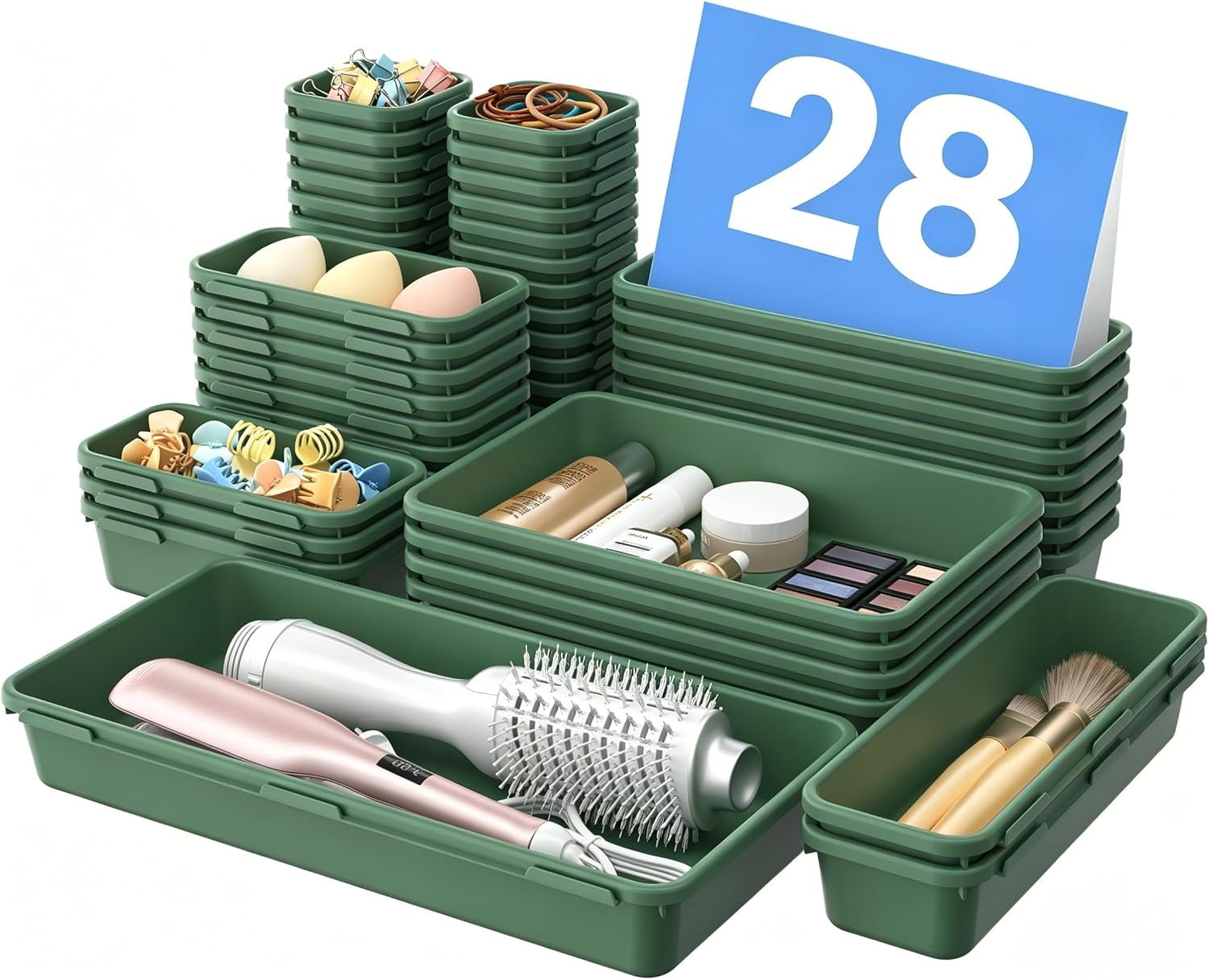 Moonval Clear Drawer Organizer Set, 5-Size Makeup & Desk Organizer Trays for Bathroom, Vanity & Office