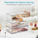 Moonval Clear Storage Drawers, Stackable Acrylic Organizers for Makeup & Bathroom
