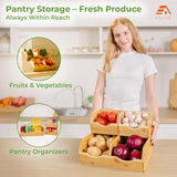Moonval Bamboo Pantry Storage Bins, 3-Pack Stackable Potato & Onion Organizers with Slide-Out Access