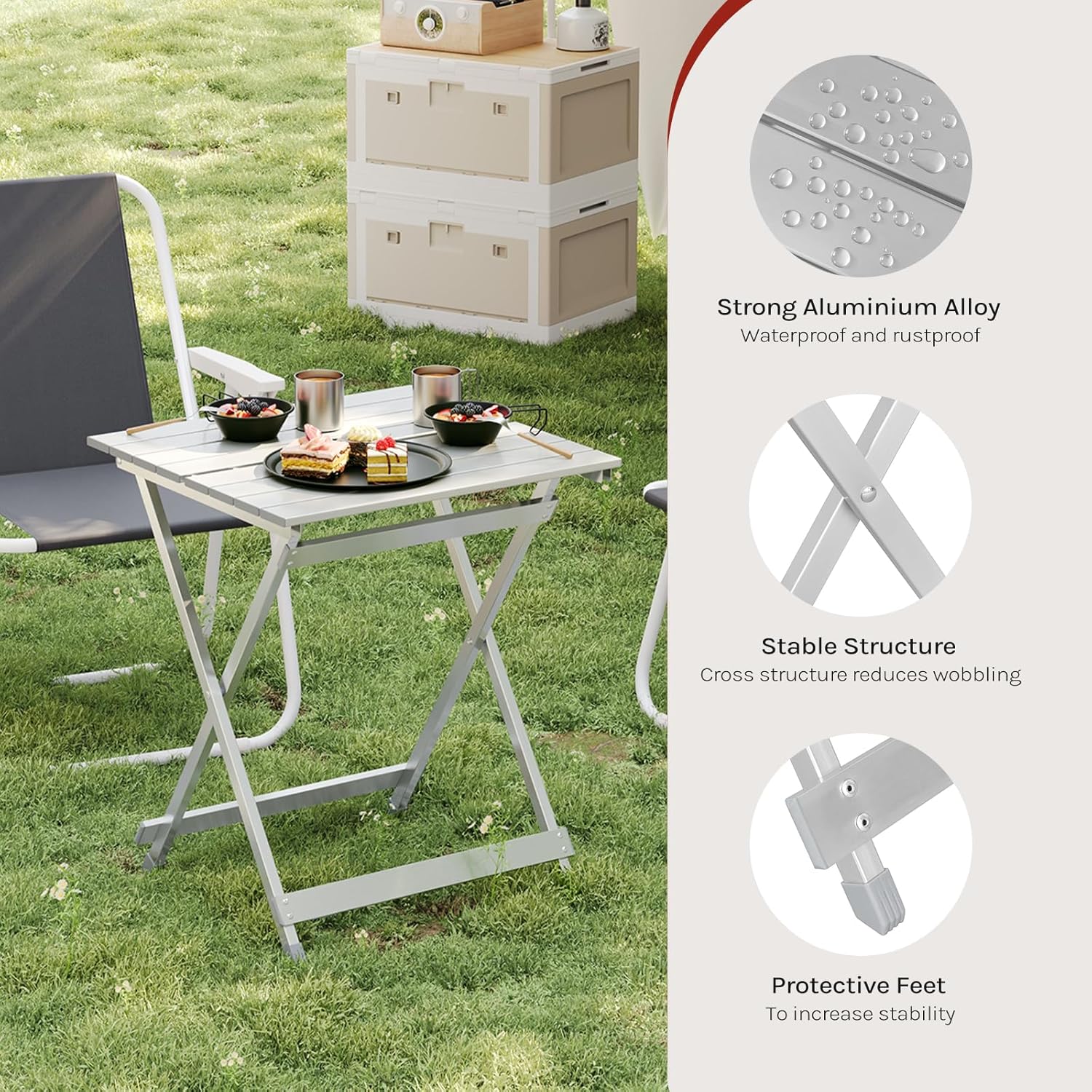 Moonval Folding Camping Side Table, Portable Aluminum Outdoor Picnic Table with Carry Handle